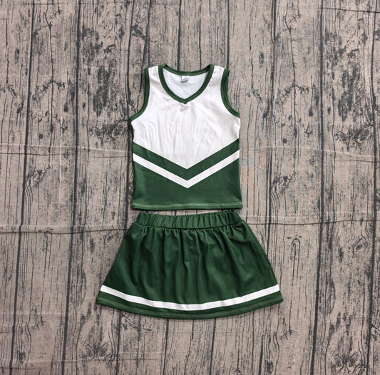 (Sample) No moq GSD4191 Yoga Baby Girls Green Stripe Vest Skort Team Active Outfit
