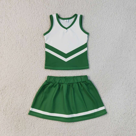 NEW RTS NO MOQ yoga fabric GSD4191 Baby Girls Green Stripe Vest Skort Team Active Outfit