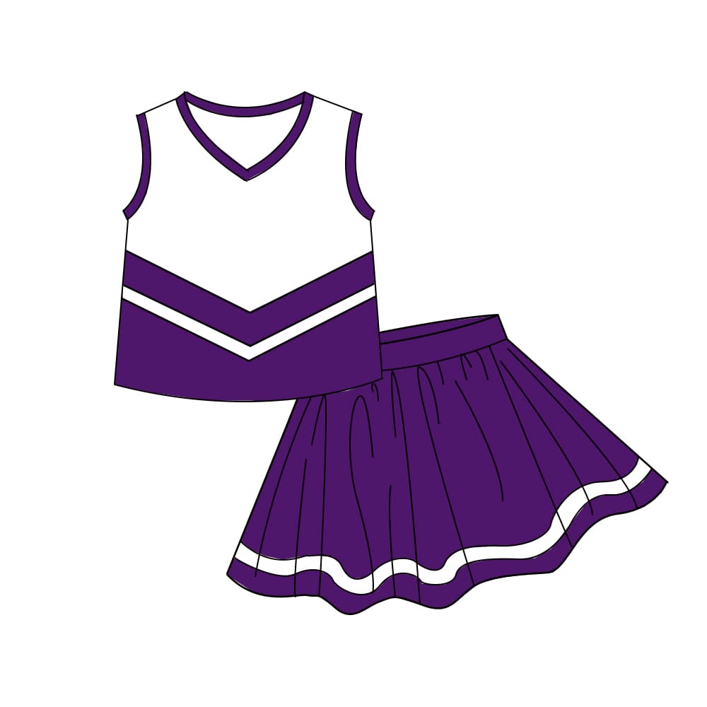 (Pre Order) No moq yoga fabric cotton Baby Girls Striped Vest Top Skirt Shorts Active Wear Sets
