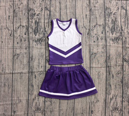 (Sample) No moq GSD4192 Yoga Baby Girls Purple Stripe Vest Skort Team Active Outfit