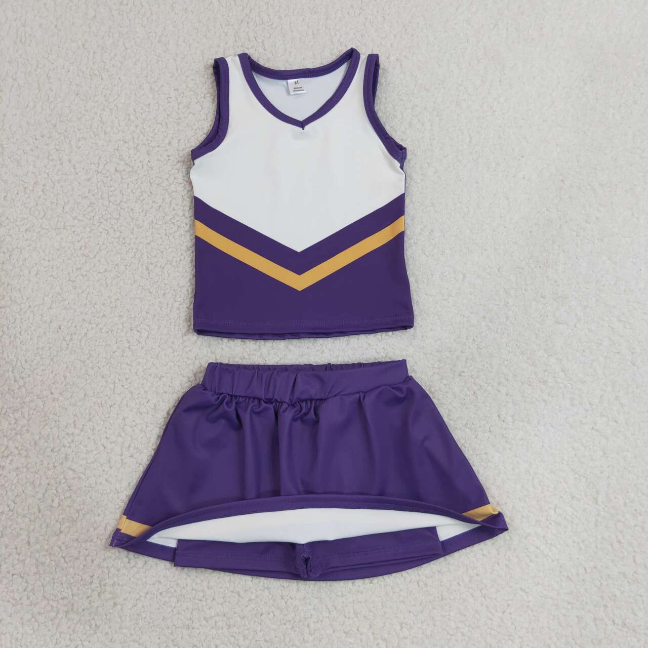 RTS NO MOQ yoga fabric GSD4193 Baby Girls Purple Gold Stripe Vest Top Skirt Shorts Team Yoga Active Sets