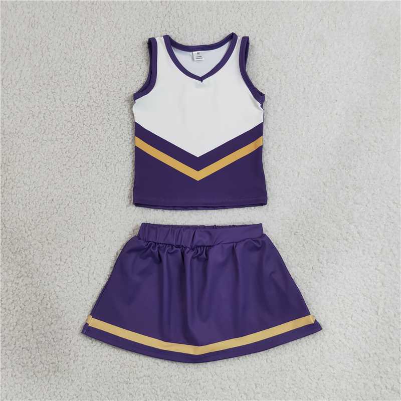 RTS NO MOQ Sibling yoga fabric Toddler Girls Striped Sleeveless Vest Top Skort Shorts Yoga Active Outfit Set