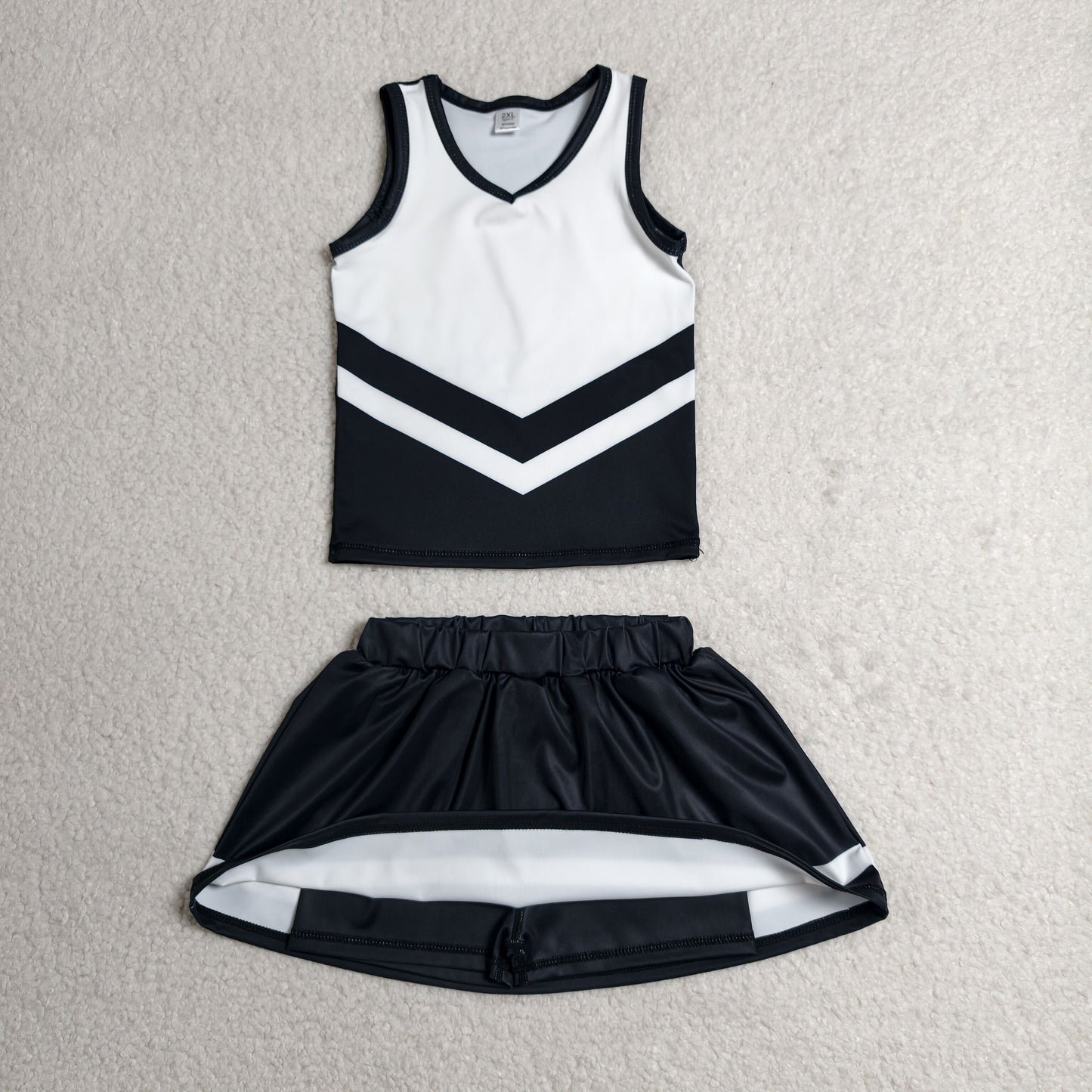 RTS NO MOQ yoga fabric GSD4194 Baby Girls Black Stripe Vest Top Skirt Shorts Team Yoga Active Clothes Sets