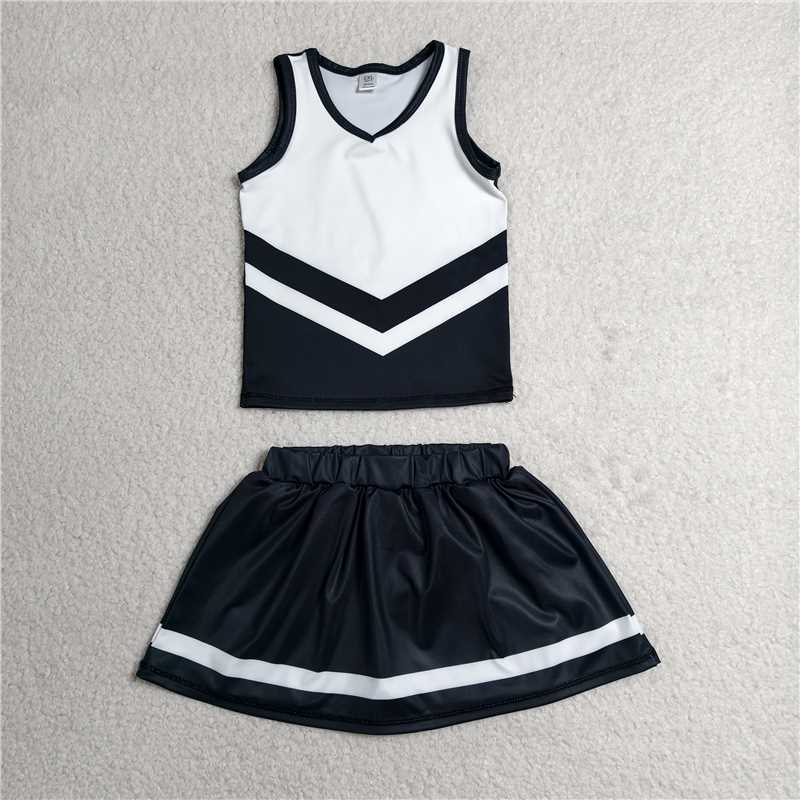 RTS NO MOQ Sibling yoga fabric Toddler Girls Striped Sleeveless Vest Top Skort Shorts Yoga Active Outfit Set