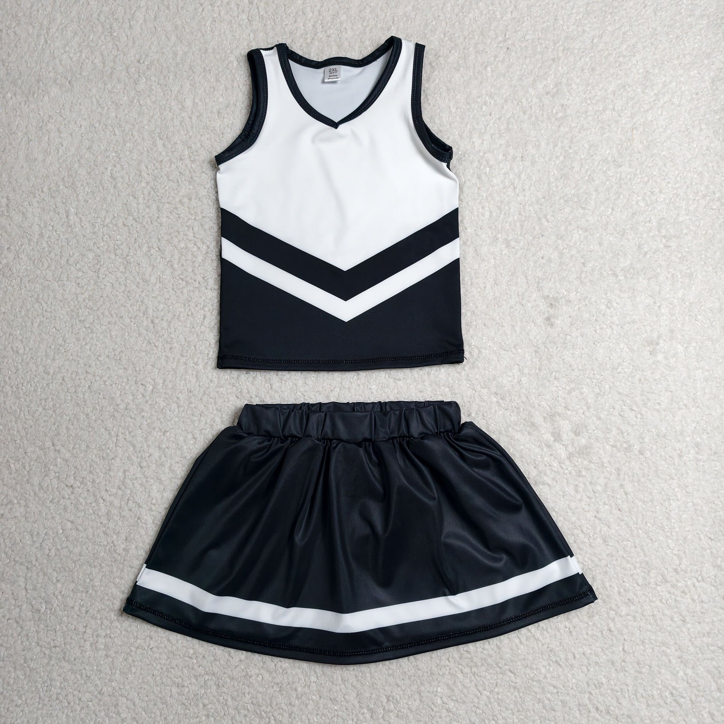 RTS NO MOQ yoga fabric GSD4194 Baby Girls Black Stripe Vest Top Skirt Shorts Team Yoga Active Clothes Sets