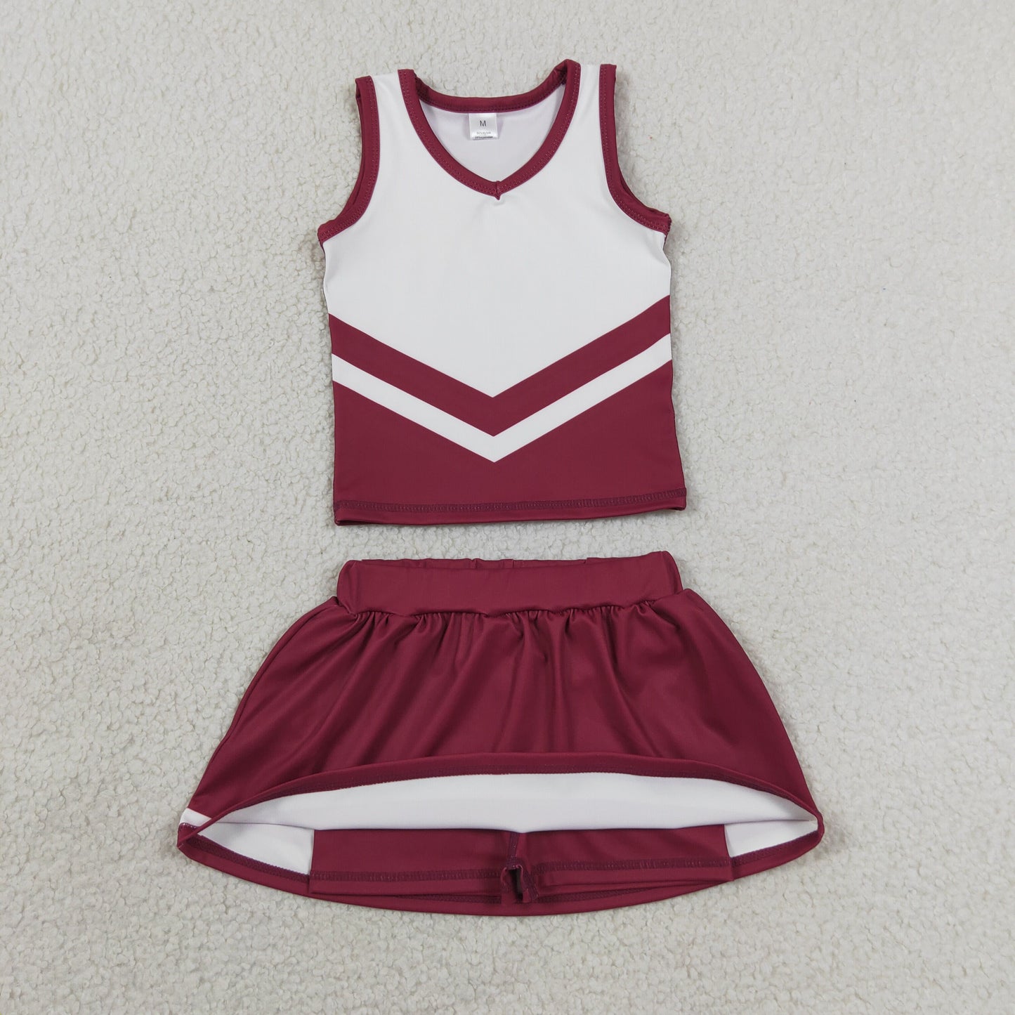 RTS NO MOQ yoga fabric GSD4195 Baby Girls Maroon Stripe Vest Top Skirt Shorts Team Yoga Active Sets