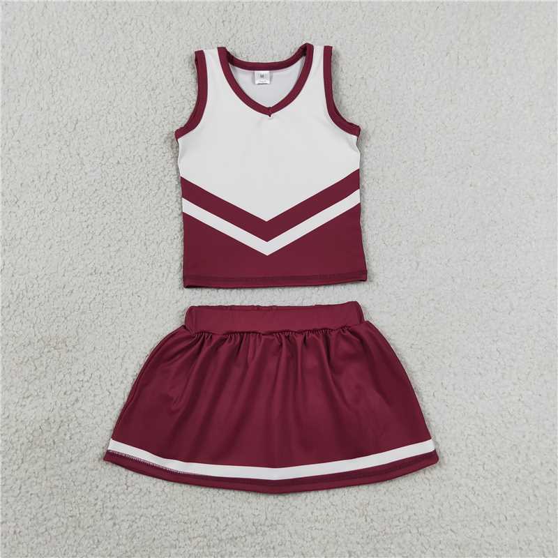 RTS NO MOQ Sibling yoga fabric Toddler Girls Striped Sleeveless Vest Top Skort Shorts Yoga Active Outfit Set