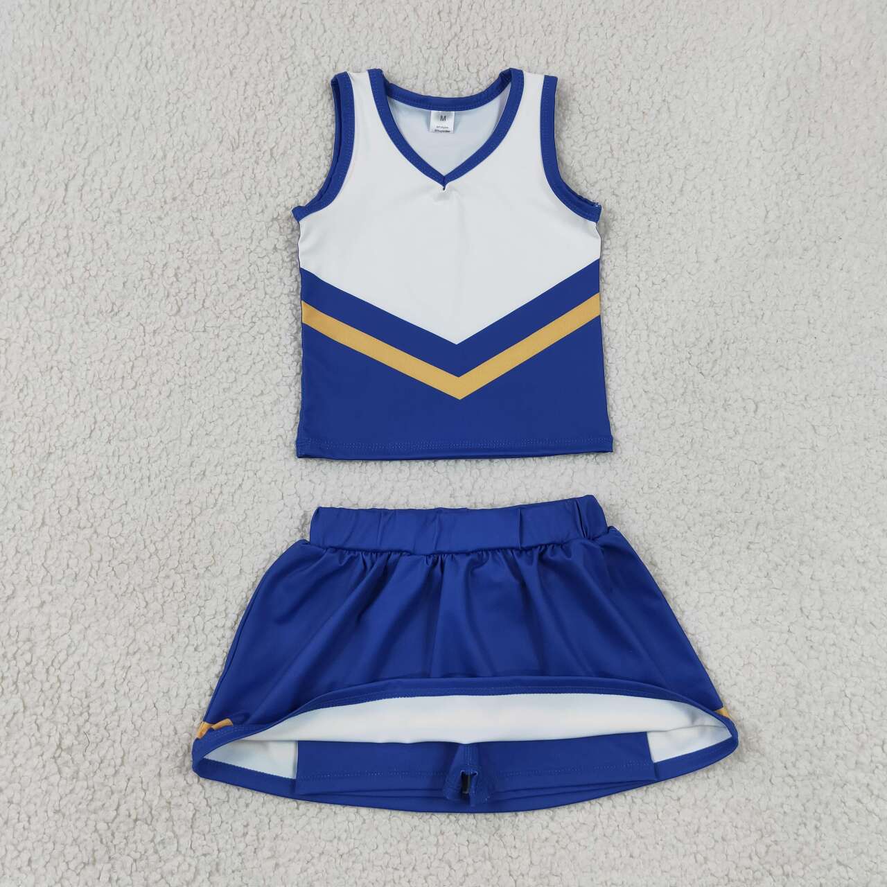 RTS NO MOQ yoga fabric GSD4196 Baby Girls Hot Blue Gold Stripe Vest Top Skirt Shorts Team Yoga Active Sets