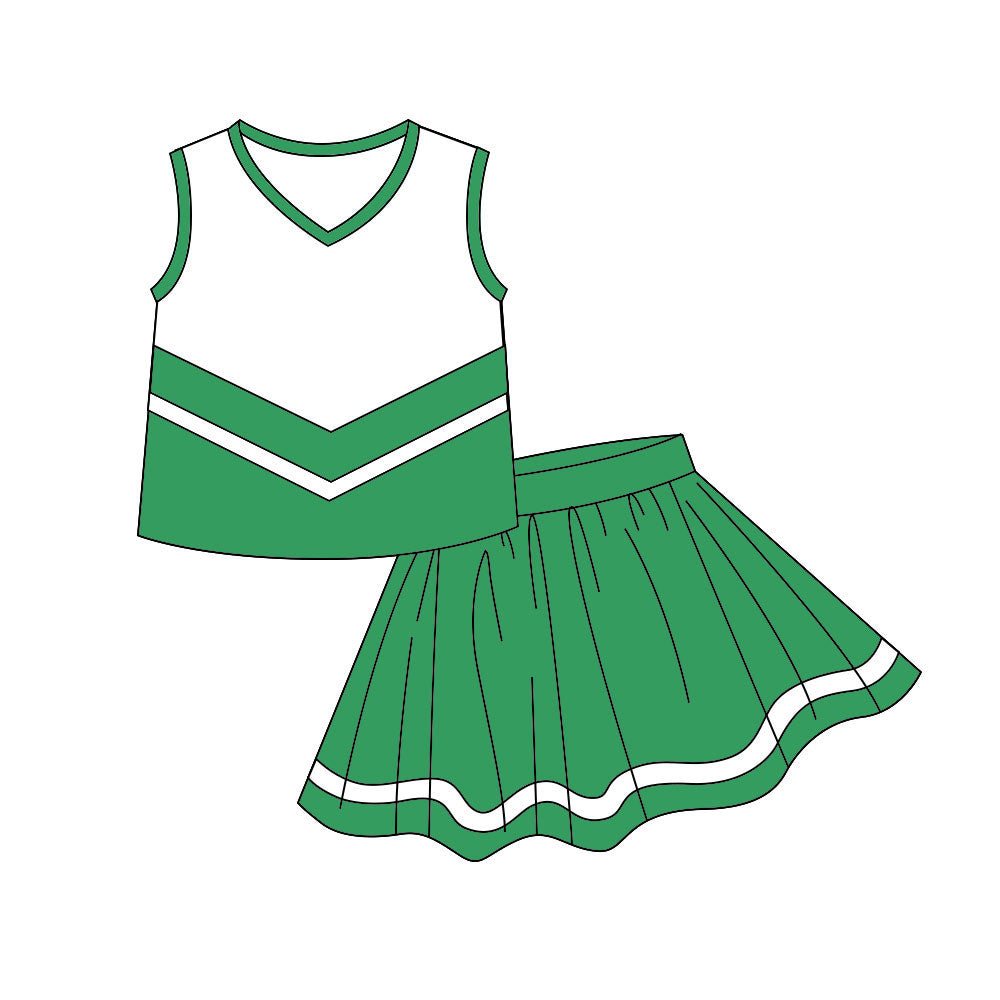 (Pre Order) No moq yoga fabric cotton Baby Girls Striped Vest Top Skirt Shorts Active Wear Sets