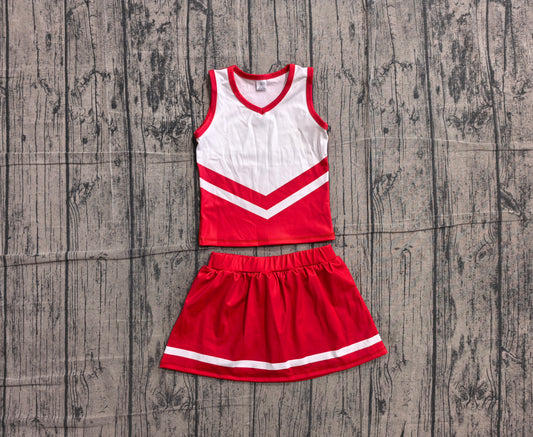 (Sample) No moq GSD4198 Yoga Baby Girls Fashion Red Stripe Vest Skort Team Active Outfit