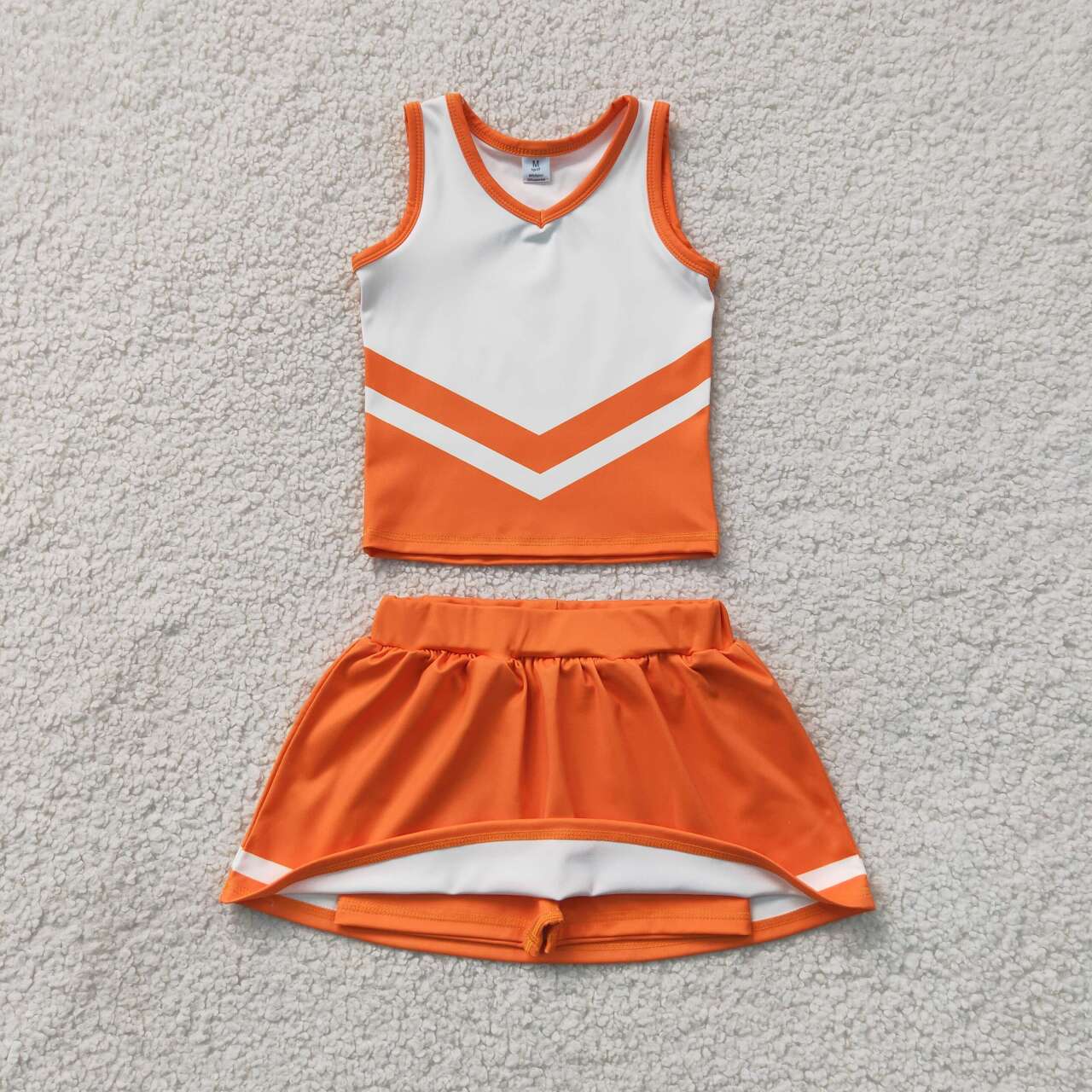 NEW RTS NO MOQ yoga fabric GSD4199 Baby Girls Orange Striped Vest Top Skort Team Yoga Active Sets