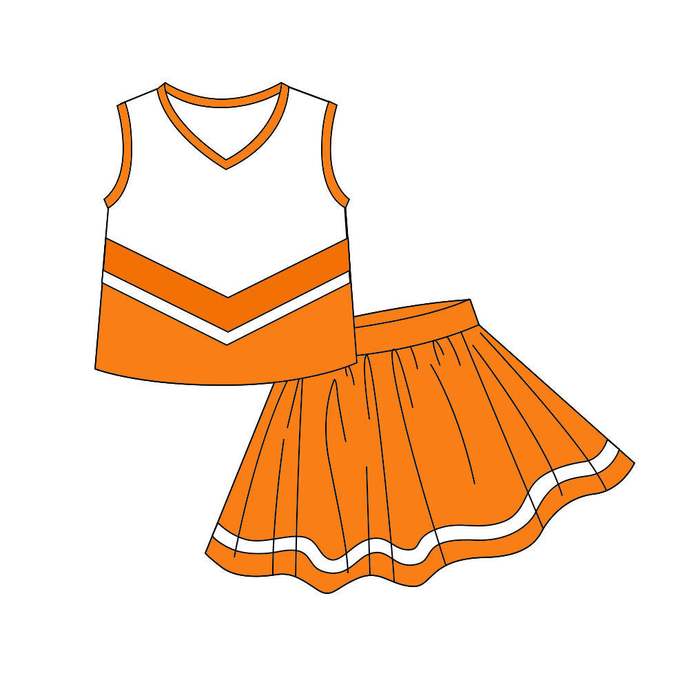 (Pre Order) No moq yoga fabric cotton Baby Girls Striped Vest Top Skirt Shorts Active Wear Sets