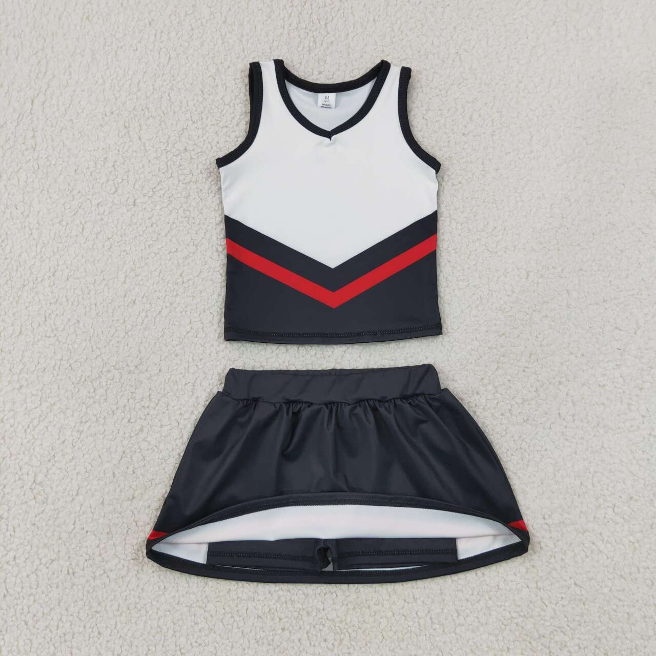 NEW RTS NO MOQ yoga fabric GSD4200 Baby Girls Black Red Stripe Team Vest Top Skirt Shorts Yoga Outfit