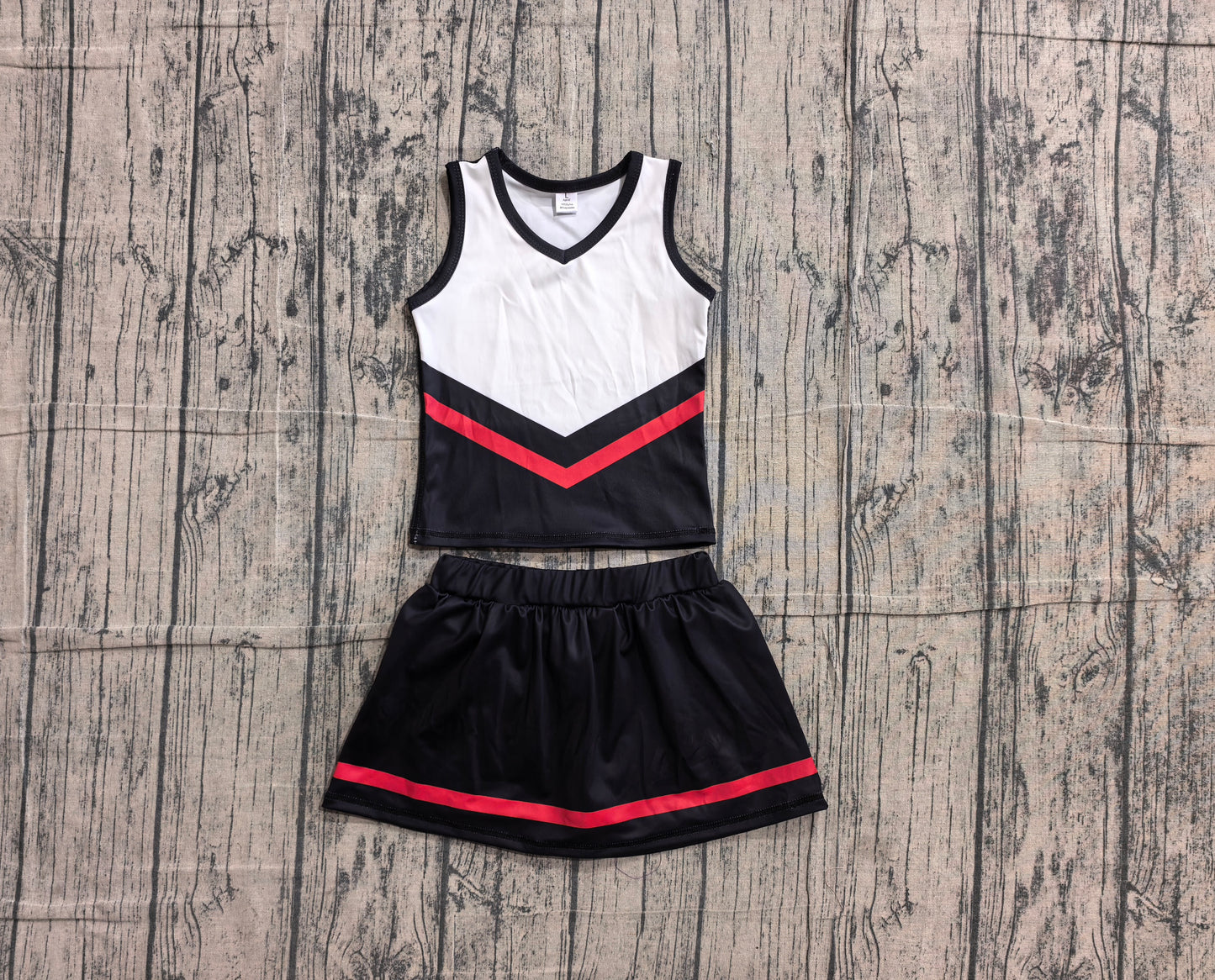 (Sample) No moq GSD4200 Yoga Baby Girls Black Red Stripe Team Vest Top Skirt Shorts Yoga Outfit
