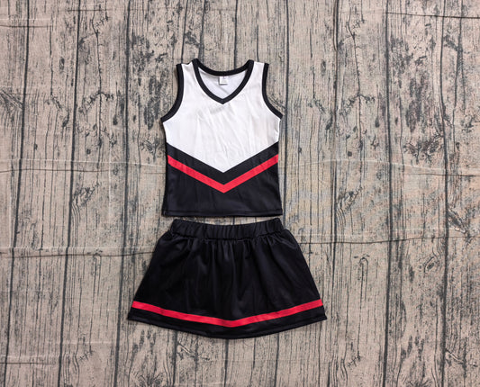 (Sample) No moq GSD4200 Yoga Baby Girls Black Red Stripe Team Vest Top Skirt Shorts Yoga Outfit