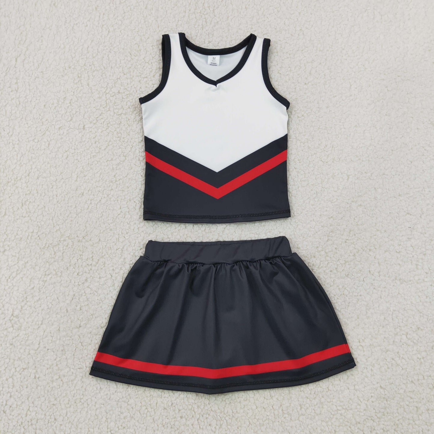 RTS NO MOQ Sibling yoga fabric Baby Girls Stripe Vest Top Matching Skort Team Yoga Active Clothes Set