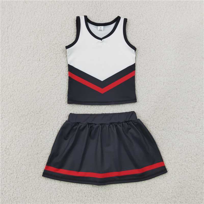 RTS NO MOQ Sibling yoga fabric Toddler Girls Striped Sleeveless Vest Top Skort Shorts Yoga Active Outfit Set