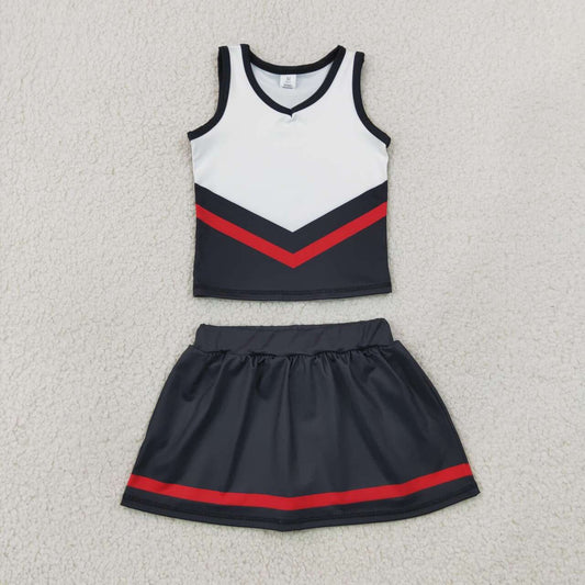 NEW RTS NO MOQ yoga fabric GSD4200 Baby Girls Black Red Stripe Team Vest Top Skirt Shorts Yoga Outfit