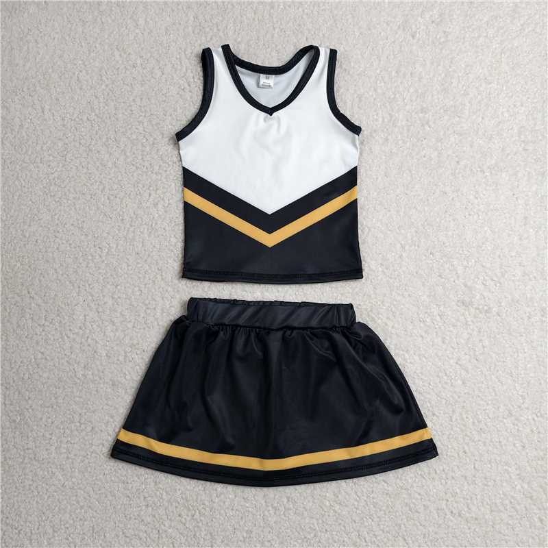 RTS NO MOQ Sibling yoga fabric Toddler Girls Striped Sleeveless Vest Top Skort Shorts Yoga Active Outfit Set