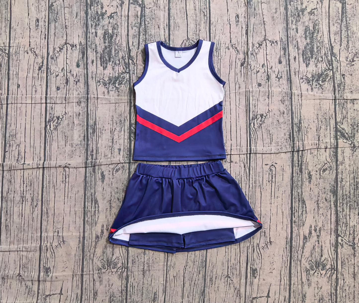 (Sample) No moq GSD4202 Yoga Baby Girls Fashion Navy Red Stripe Vest Skort Team Active Outfit