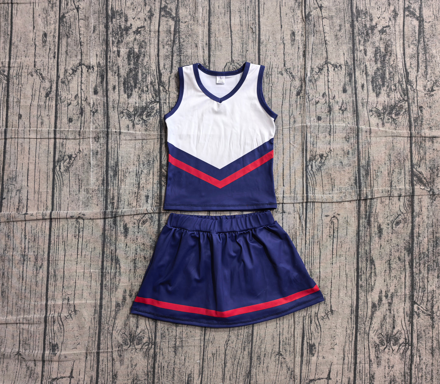 (Sample) No moq GSD4202 Yoga Baby Girls Fashion Navy Red Stripe Vest Skort Team Active Outfit