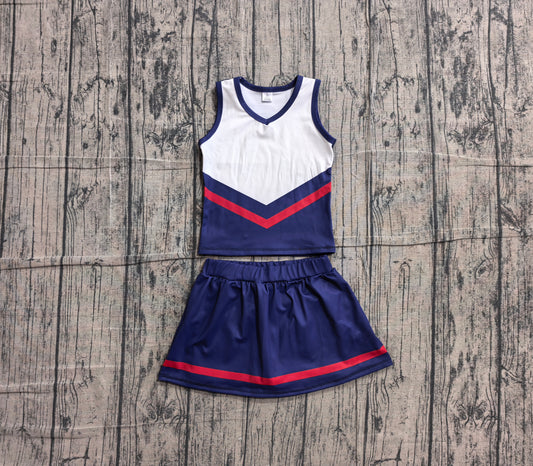 (Sample) No moq GSD4202 Yoga Baby Girls Fashion Navy Red Stripe Vest Skort Team Active Outfit
