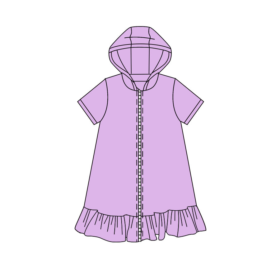 (Pre Order) No moq yoga fabric cotton Baby Girls Solid Color Hoodie Zip Up Yoga Active Knee Length Dress