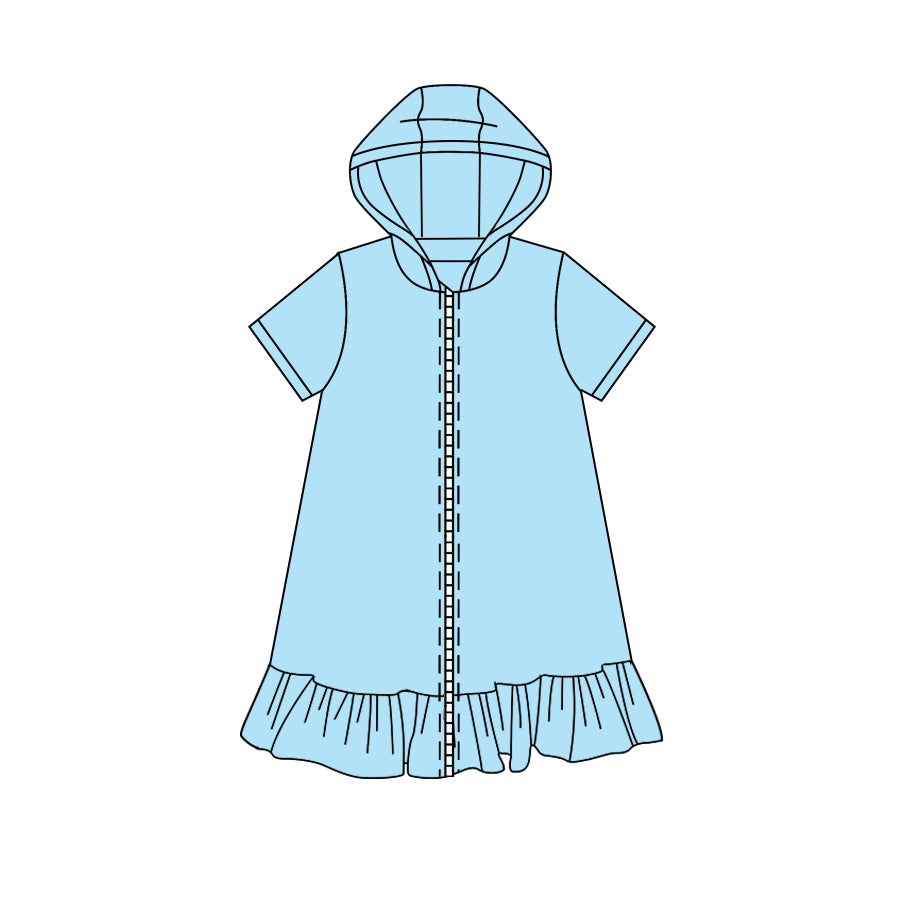 (Pre Order) No moq yoga fabric cotton Baby Girls Solid Color Hoodie Zip Up Yoga Active Knee Length Dress