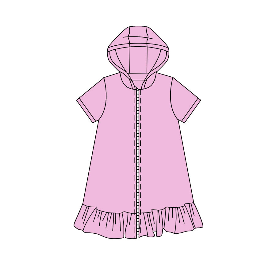 (Pre Order) No moq yoga fabric cotton Baby Girls Solid Color Hoodie Zip Up Yoga Active Knee Length Dress