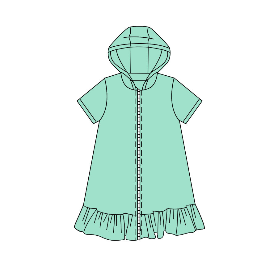 (Pre Order) No moq yoga fabric cotton Baby Girls Solid Color Hoodie Zip Up Yoga Active Knee Length Dress