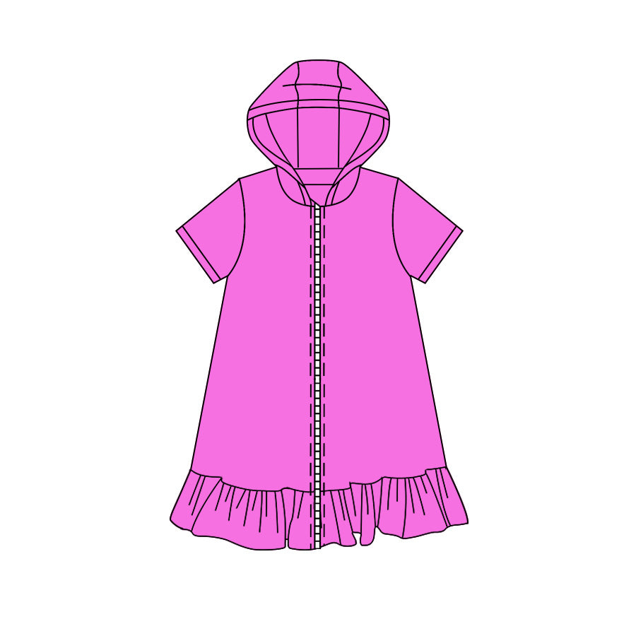 (Pre Order) No moq yoga fabric cotton Baby Girls Solid Color Hoodie Zip Up Yoga Active Knee Length Dress