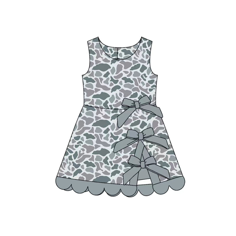 (Preorder new) No moq milk silk Baby Girls Camo Yoga Active Scallop Bows Short Knee Length Dress
