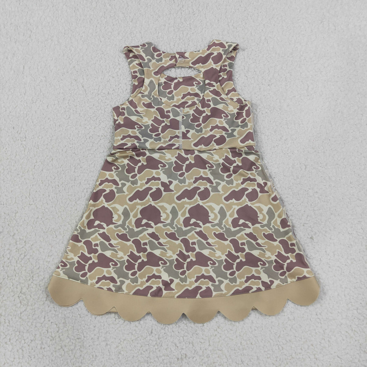 NEW RTS NO MOQ yoga fabric GSD4228 Yoga Baby Girls Khaki Camo Print Bow Scallop Knee Length Yoga Skort Dress