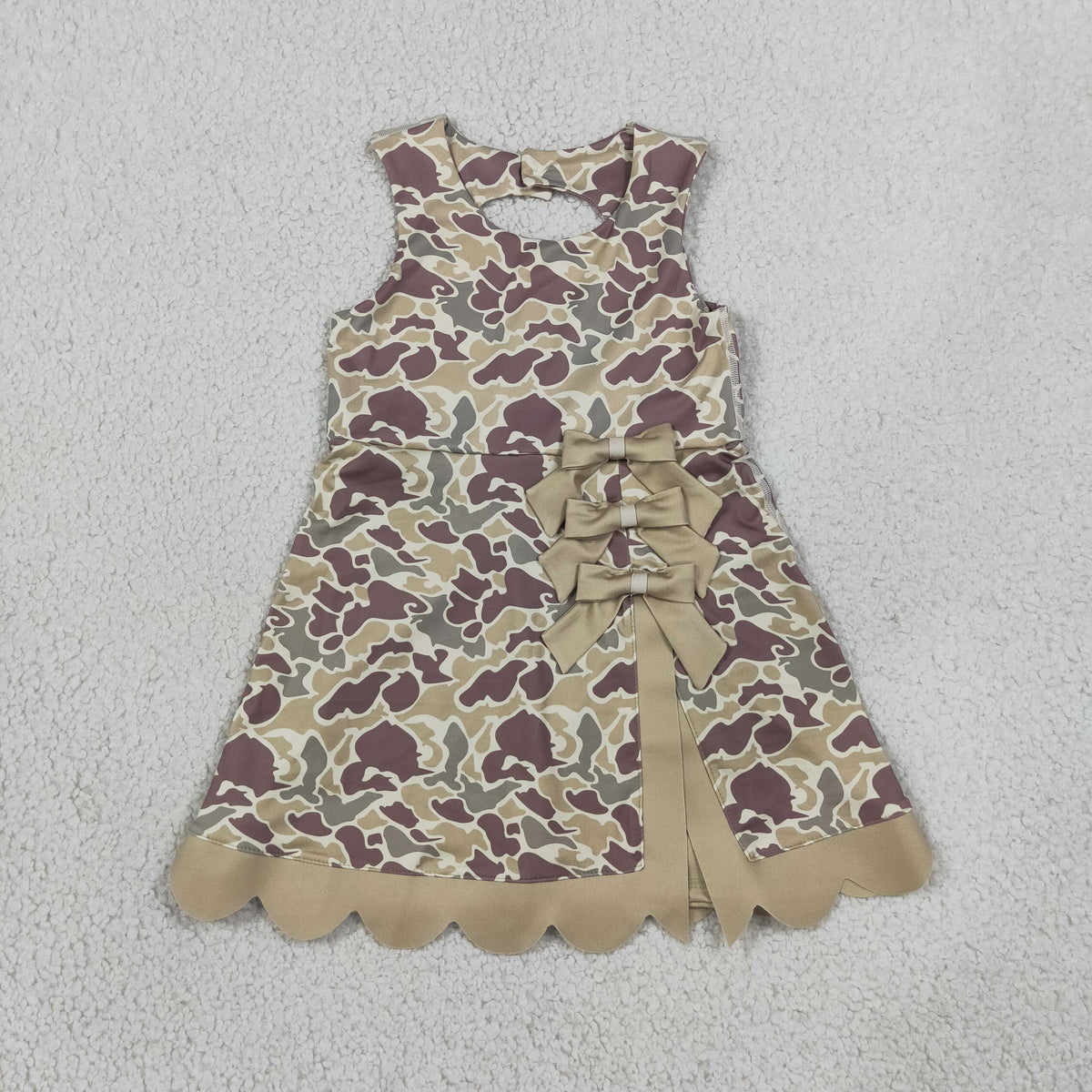 NEW RTS NO MOQ yoga fabric GSD4228 Yoga Baby Girls Khaki Camo Print Bow Scallop Knee Length Yoga Skort Dress