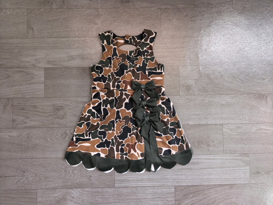 (Sample) No moq yoga fabric GSD4229 Baby Girls Dark Brown Camo Scallop Knee Length Sport Dress