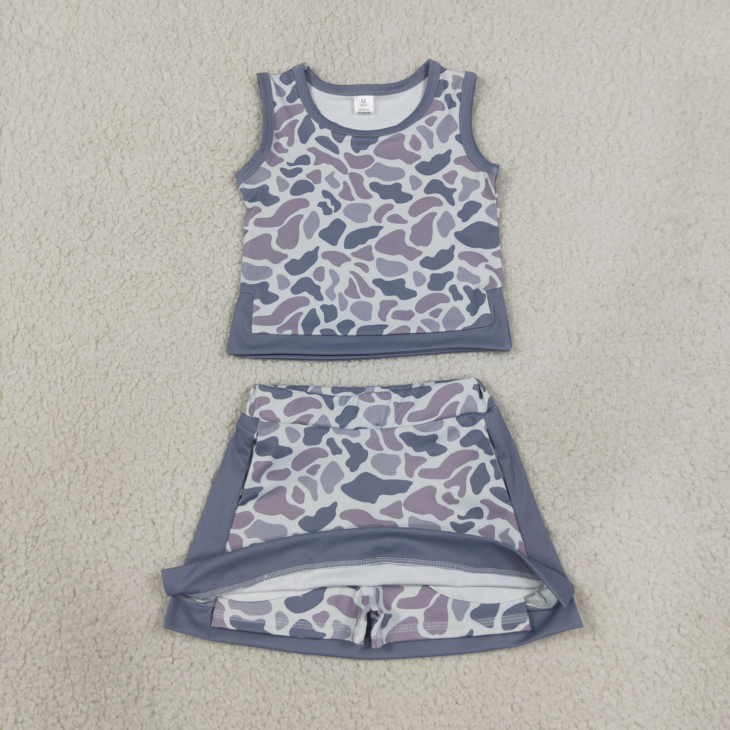 NEW RTS NO MOQ  yoga fabric GSD4230 Baby Girls Light Gray Camo Vest Cute Short Skort Yoga Sets
