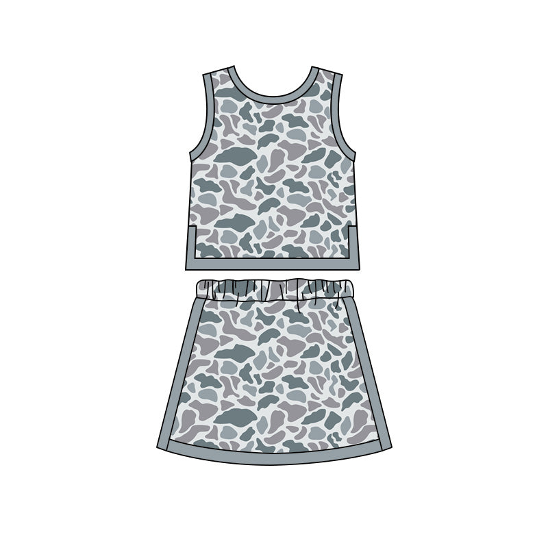 (Preorder new) No moq Baby Girls Camo Top Skirt Shorts Yoga Active Clothes Set