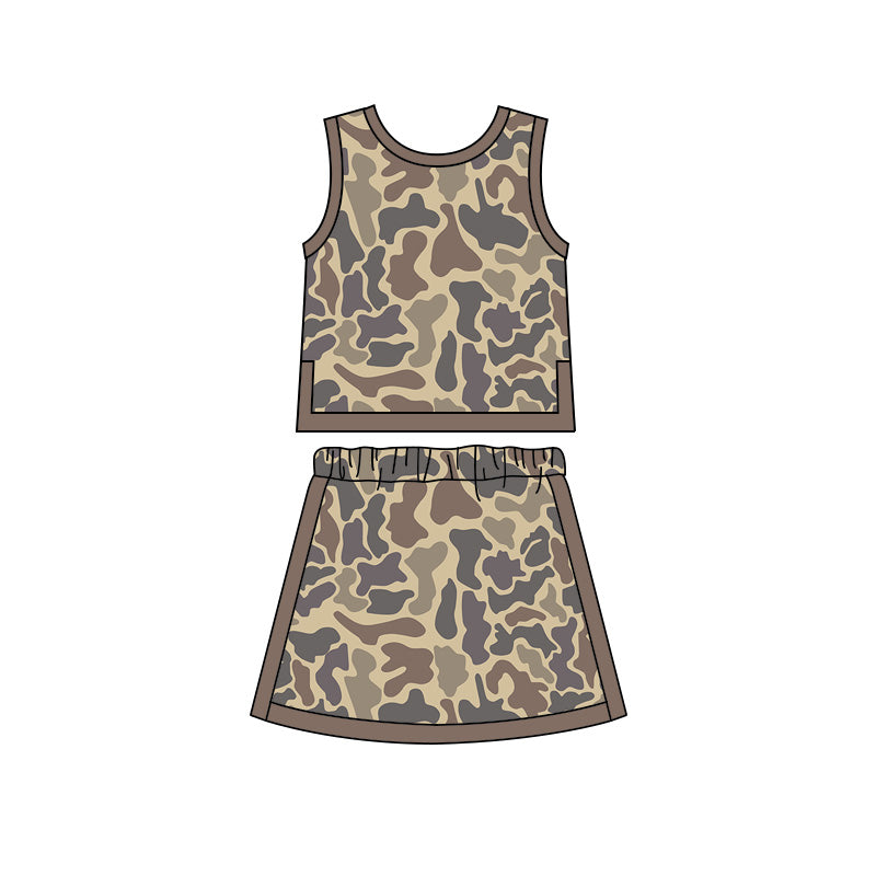 (Preorder new) No moq Baby Girls Camo Top Skirt Shorts Yoga Active Clothes Set
