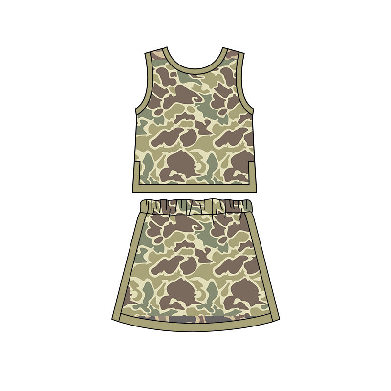 (Preorder new) No moq Baby Girls Camo Top Skirt Shorts Yoga Active Clothes Set