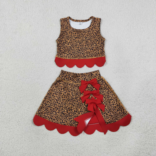 NEW RTS NO MOQq yoga fabric GSD4234 Yoga Baby Girls Leopard Print Bow Vest Top Matching Scallop Skort Yoga Set