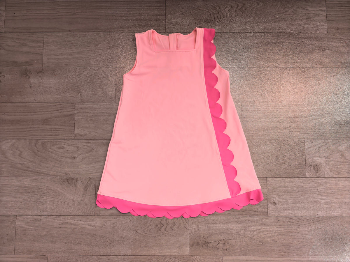 (Sample) No moq yoga fabric cotton GSD4240 Yoga Baby Girls Pink Sleeveless Yoga Active Scallop Knee Length Dresses