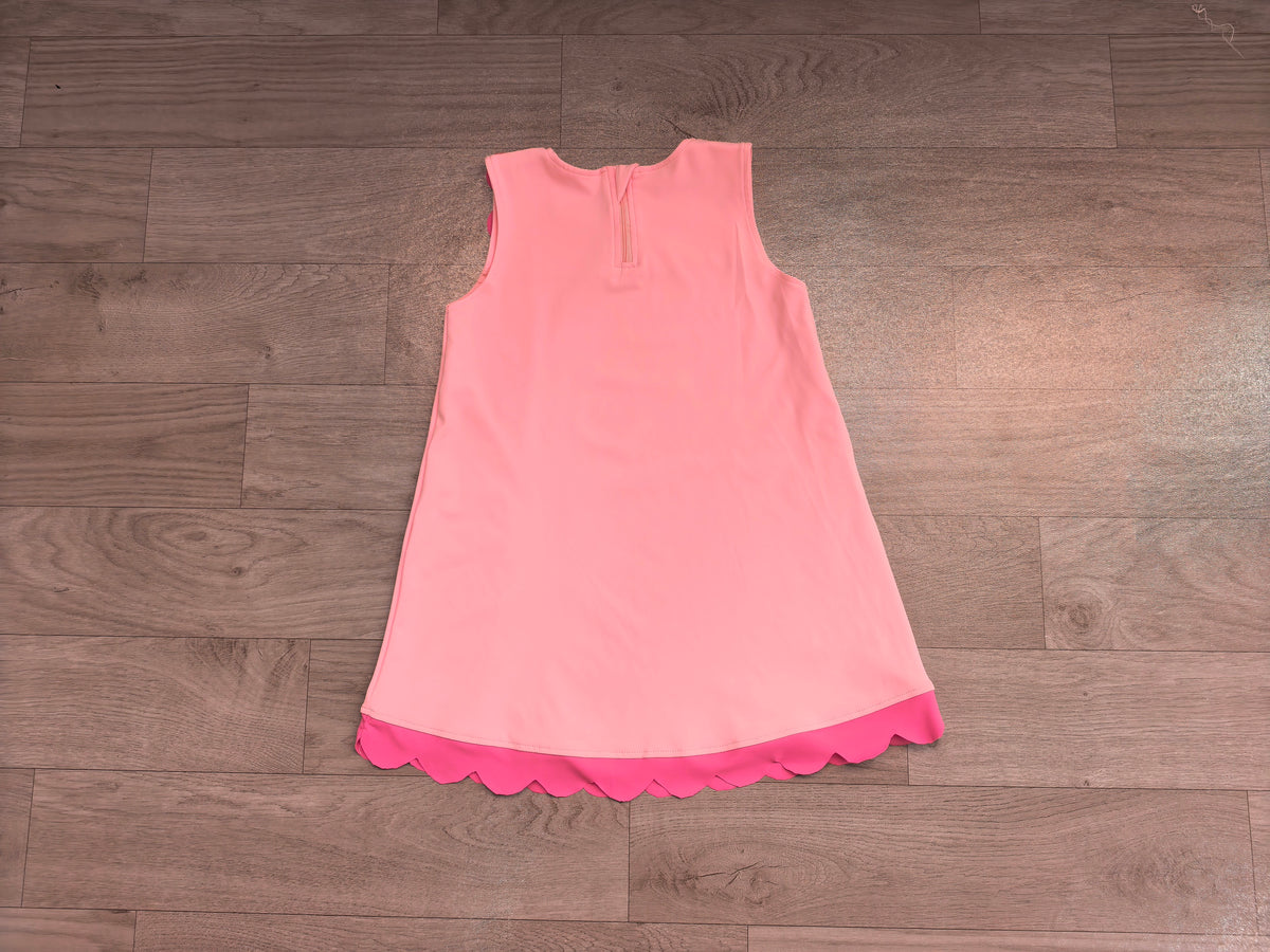 (Sample) No moq yoga fabric cotton GSD4240 Yoga Baby Girls Pink Sleeveless Yoga Active Scallop Knee Length Dresses