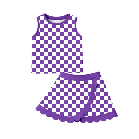 (Preorder new) No moq GSD4251 Baby Girls Purple Check Scallop Edge Vest Skort Active Outfit