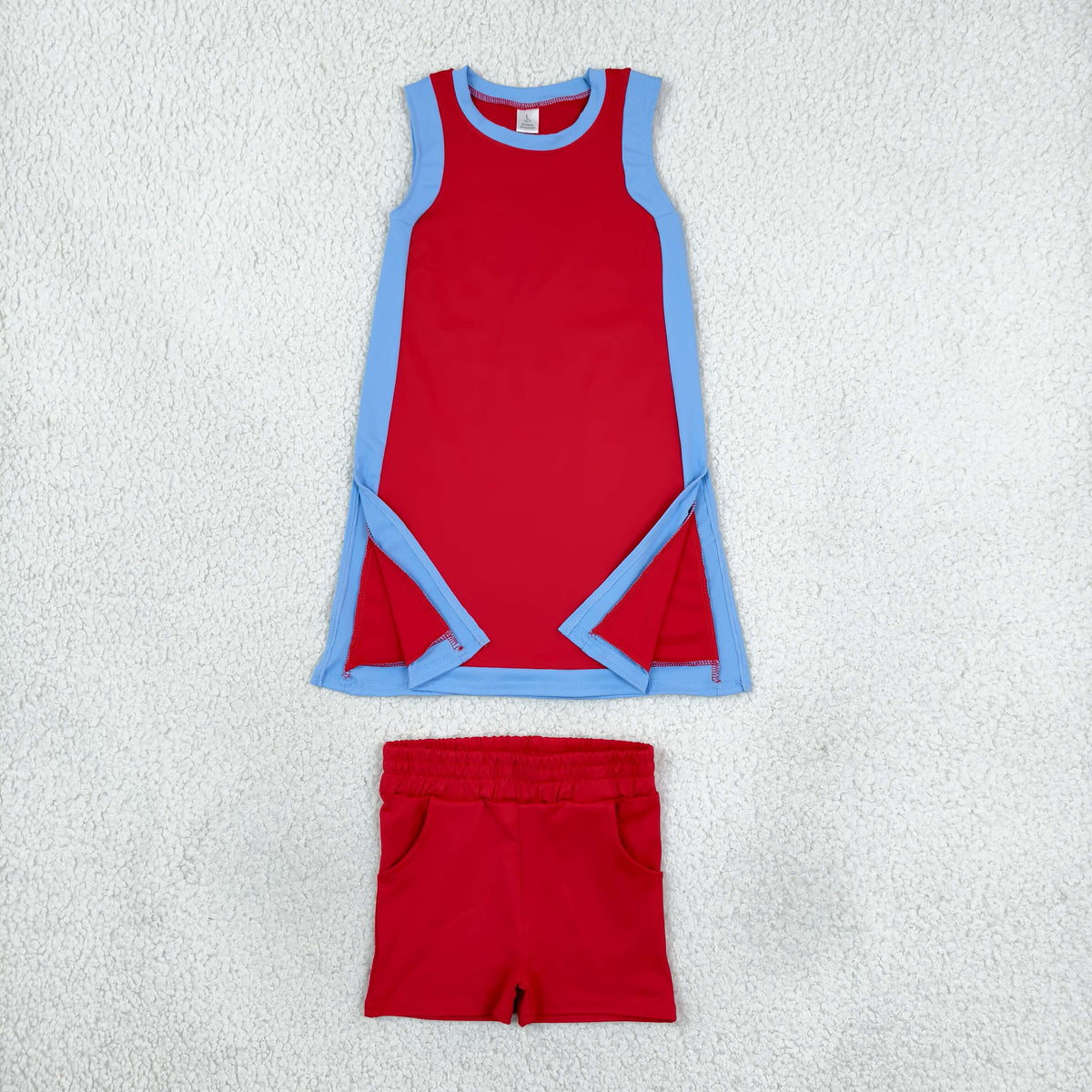 NEW RTS NO MOQ yoga fabric cotton GSSO3846（GSD4255+SS0960）Yoga Separate Shorts Baby Girls Blue Red Sleeveless Top Split Hem Short Yoga Skirt Set