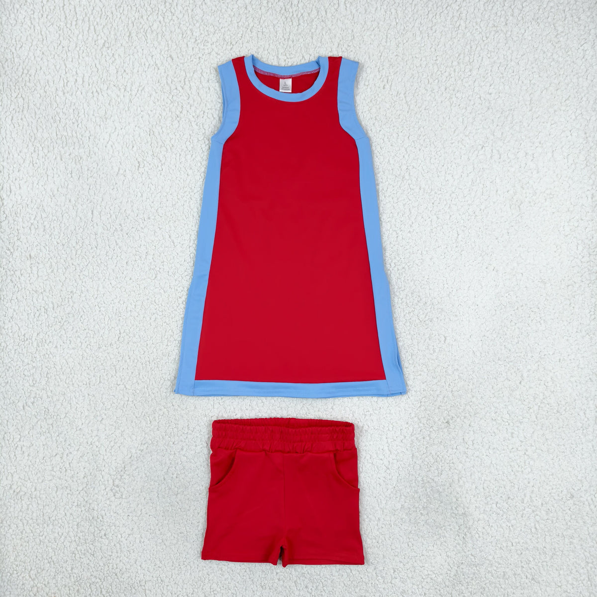 NEW RTS NO MOQ yoga fabric cotton GSSO3846（GSD4255+SS0960）Yoga Separate Shorts Baby Girls Blue Red Sleeveless Top Split Hem Short Yoga Skirt Set
