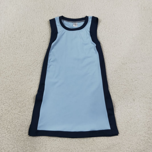 NEW RTS NO MOQ yoga fabric cotton GSD4256 Yoga Baby Girls Separate Shorts Solid Navy Blue Sleeveless Yoga Active Knee Length Dress