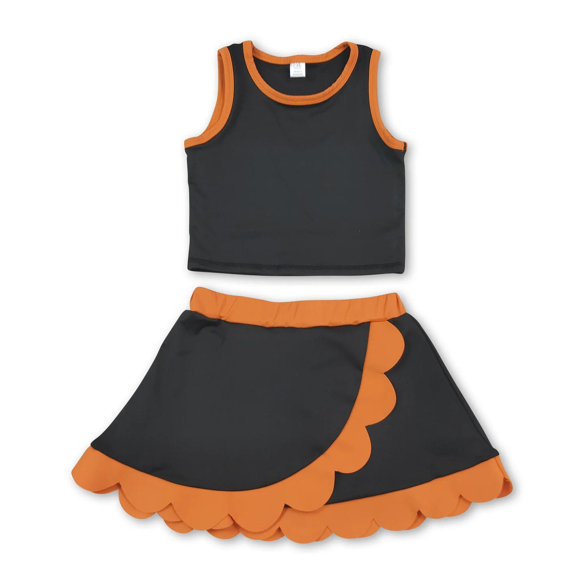 RTS NO MOQ Sibling yoga fabric cotton Baby Girls Solid Sleeveless Crop Tank And Scallop Edge Skort Summer Active Outfit
