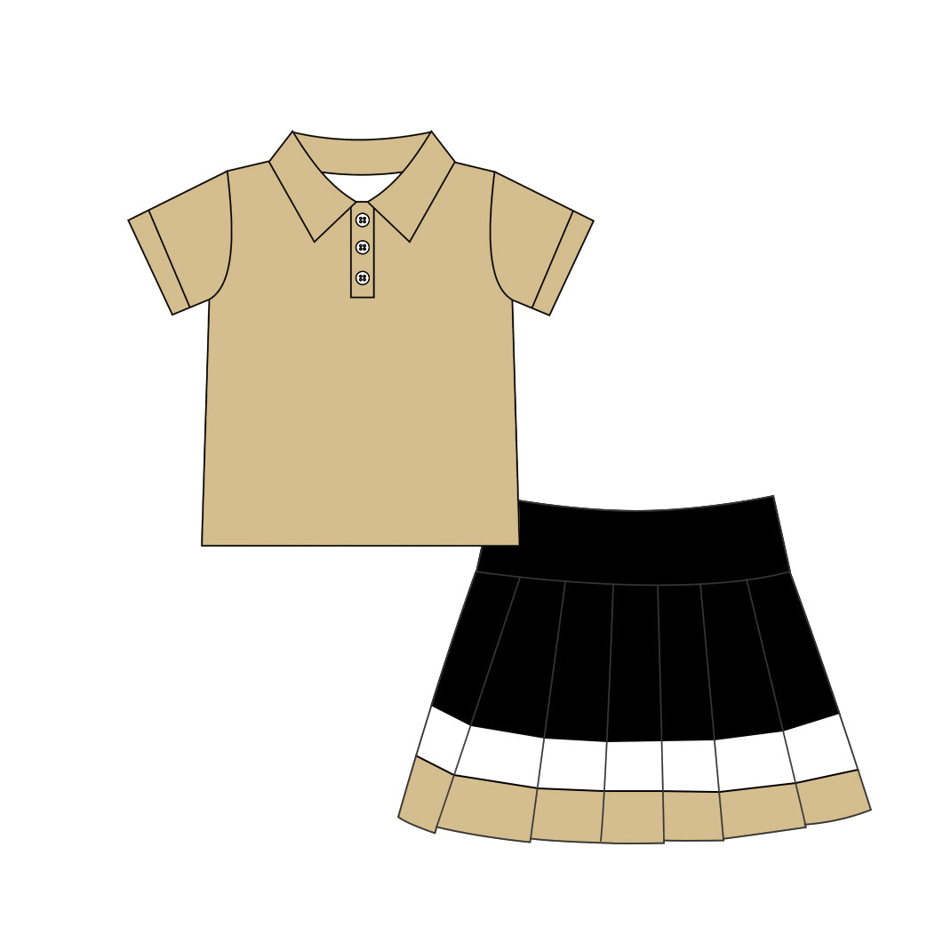 (Preorder new) No moq GSD4260 Yoga Baby Girls Gold Polo Shirt Pleated Skort Yoga Active Matching Clothes Set