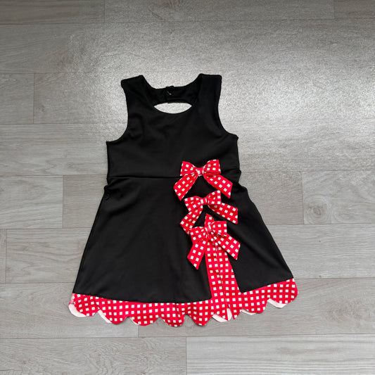(Sample) No moq yoga fabric GSD4263 Yoga Baby Girls Black Red Scallop Trim Short Sleeve Knee Length Sport Dress