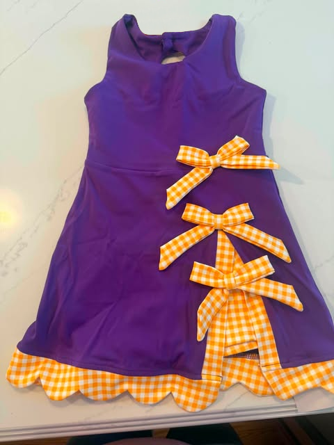 (Preorder new) No moq GSD4264 Yoga Baby Girls Purple Orange Scallop Trim Short Sleeve Knee Length Yoga Active Skort Dress